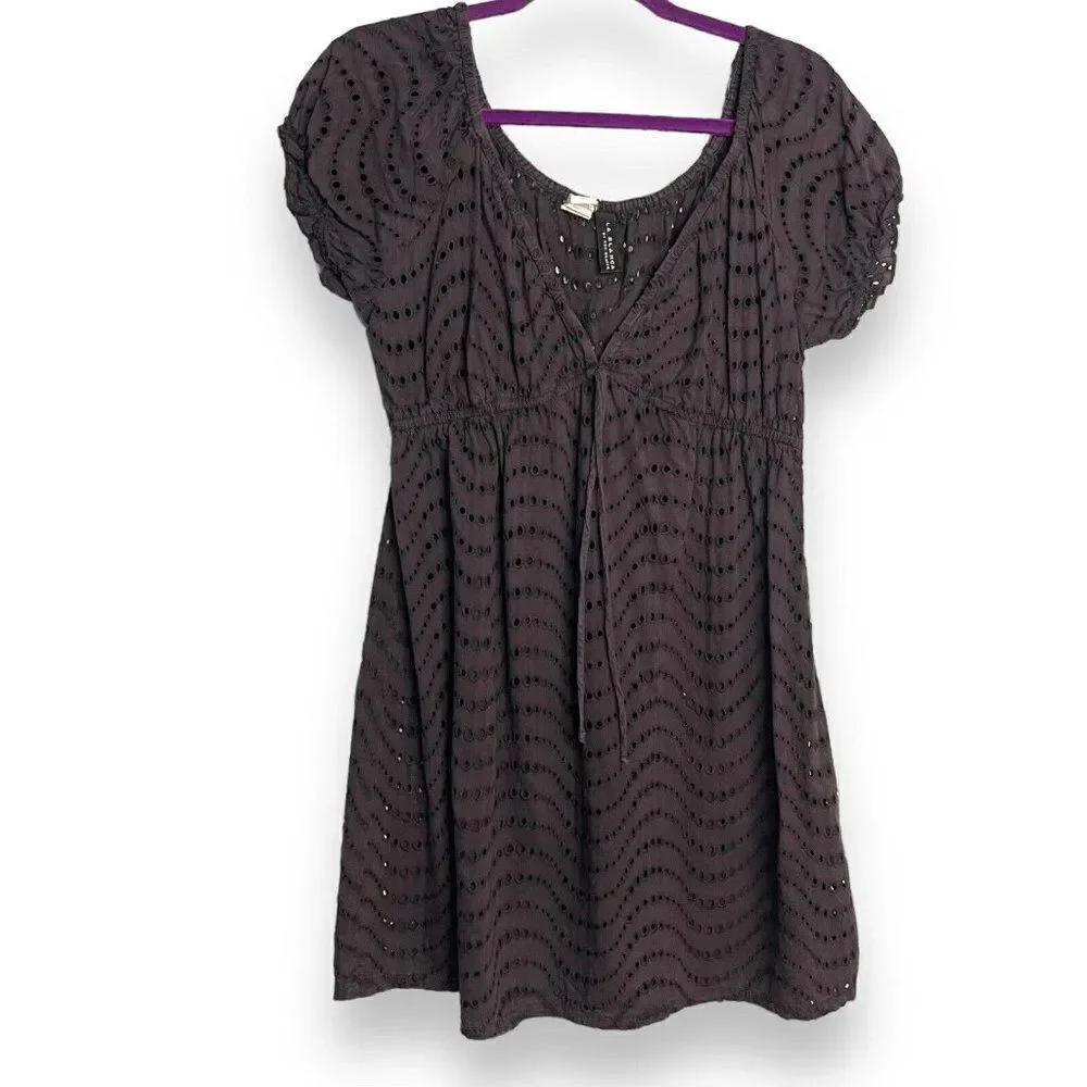 La Blanca By Rob Beattie Mini Dress Women's Medium Purple Eyelet Drawstring Boho